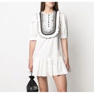 sachin and babi light blue dress SELF-PORTRAIT Belted scalloped broderie anglaise cotton-voile mini dress